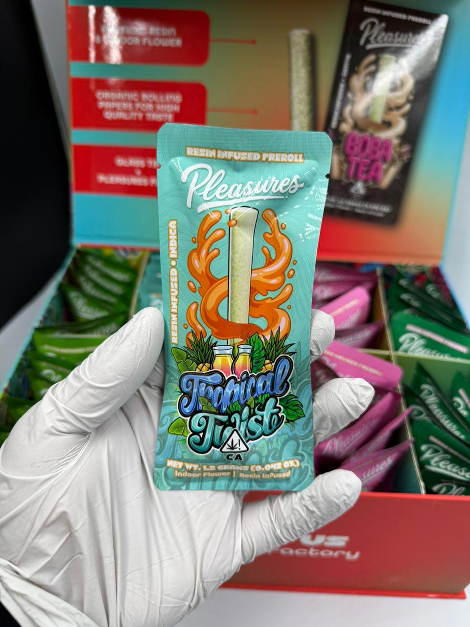 Buy Pleasures 1.2g resn infused pre rolls Online Pleasures Resin pre rolls